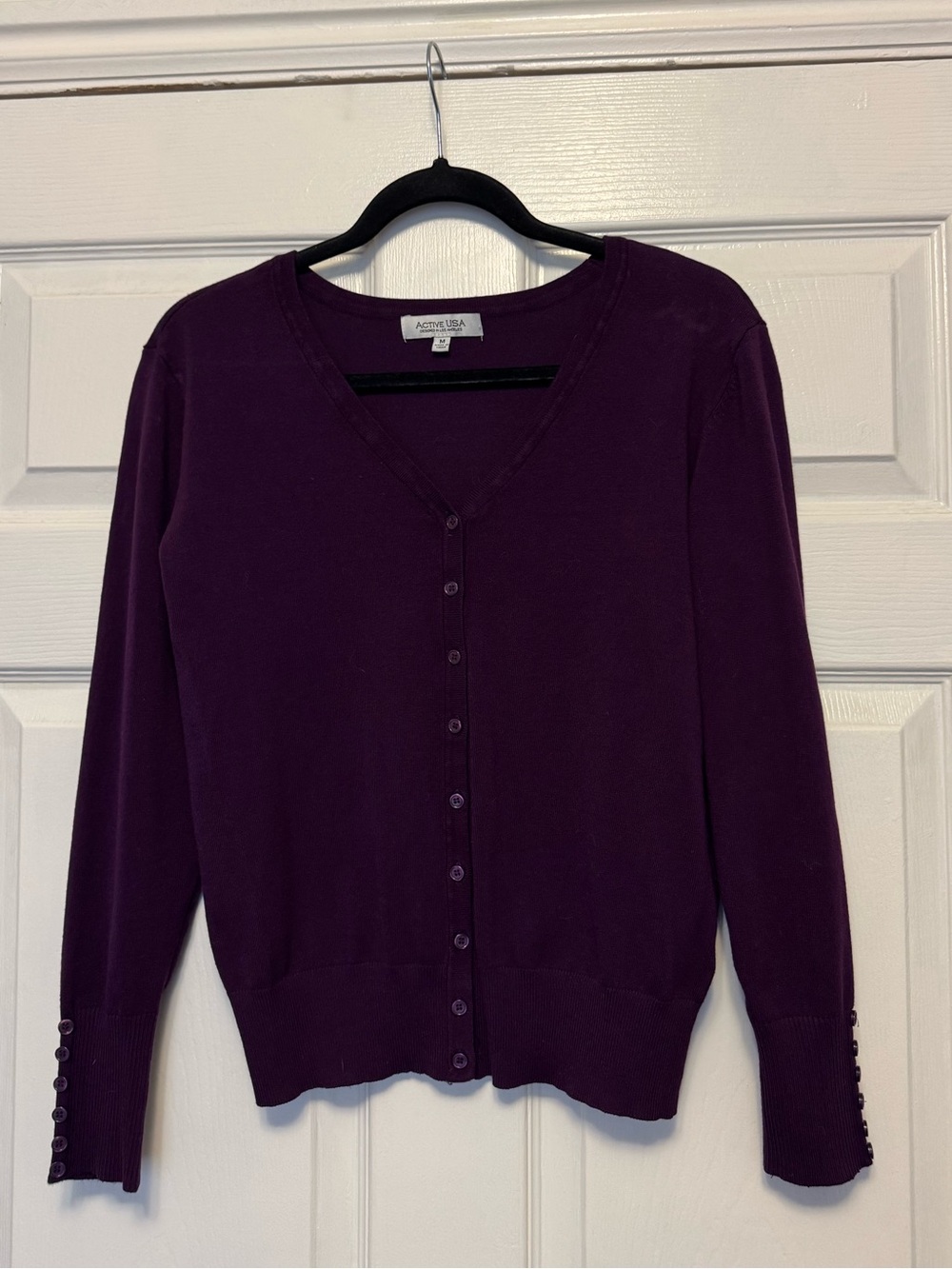 Active USA Deep Purple V-Neck Button Front Cardigan